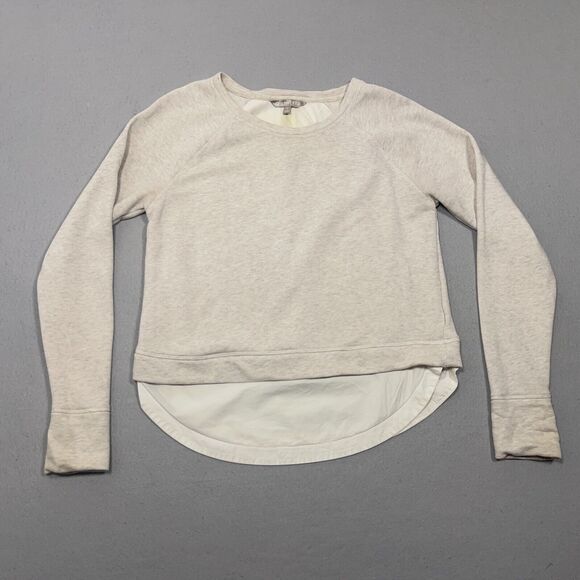 Athleta Roamer Sweatshirt Medium‎ Heathered Beige Oatmeal Zipper Back Layered - Picture 1 of 11